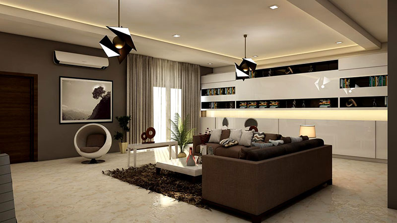 Accueil rectangular white coffee table near brown leather sofa